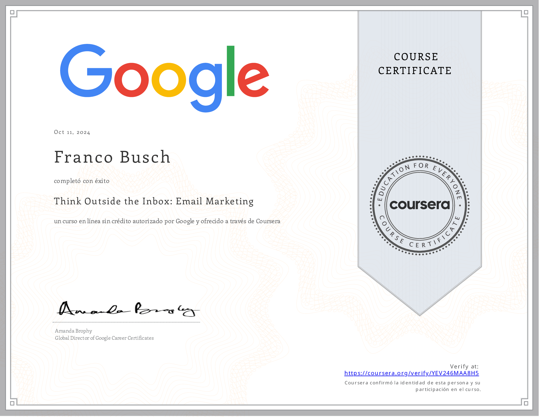 Certificado de Think Outside the Inbox: Email Marketing