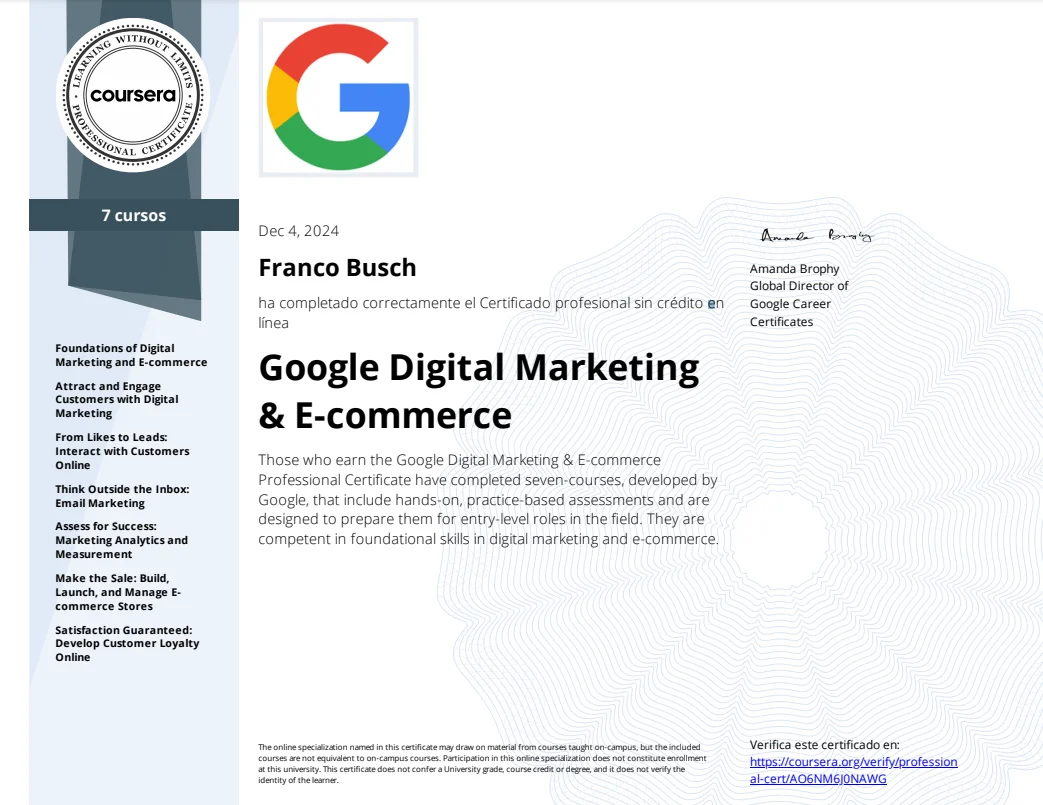 Google Digital Marketing and E-commerce Specialization